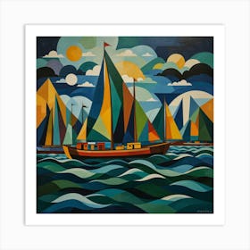 Sailboats In The Ocean 1 Art Print