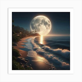 Full Moon Over The Beach 3 Art Print