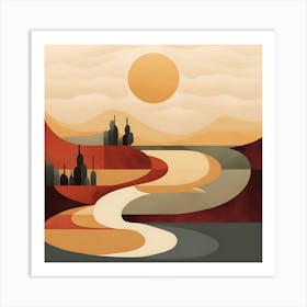 'Sunset In The Desert' Abstract Landscape Painting Art Print