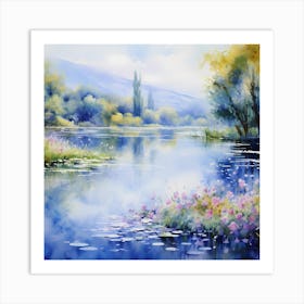 Pastel Rhapsody: Serene Spring by the French Shore Art Print