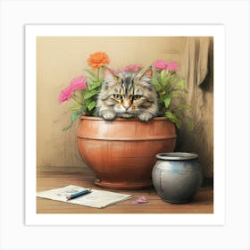 Cat In A Pot 7 Art Print