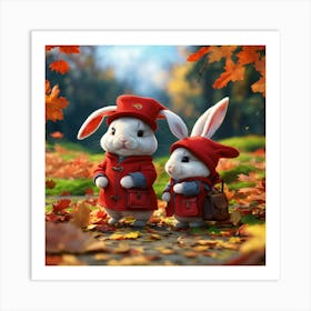 A Pair Of Cute Little Bunnies Wear A Long Coat (2) Art Print