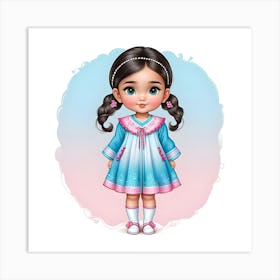 Little Girl In Blue Dress Art Print