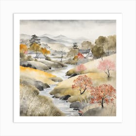 Japanese Landscape Painting Sumi E Drawing (10) Art Print