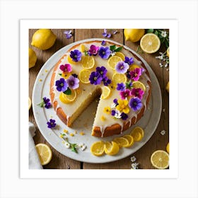 Lemon Drizzle Cake A Moist Lemon Drizzle Cake With A Zesty Glaze Topped With Thin Slices Of Candied Art Print