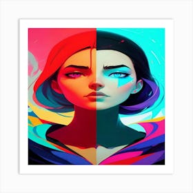 Girl With Colorful Hair Art Print