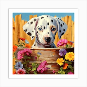 Dalmatian Puppy In Flower Pot Art Print