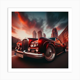 Vintage Car At Sunset Art Print