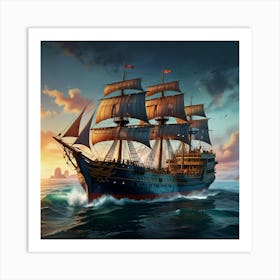 Pirate Ship In The Ocean 3 Art Print