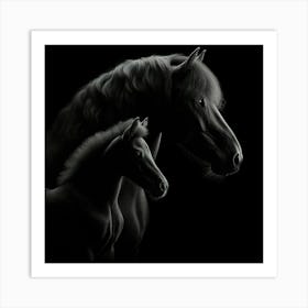 Black Horse And Foal 3 Art Print