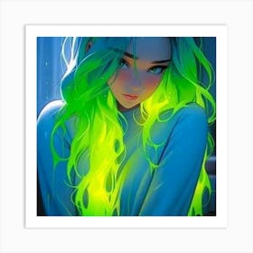 Green Haired Girl Art Print