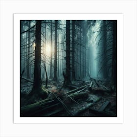 Explore the Enigmatic Beauty of a Post-Apocalyptic Forest: A Captivating Visual Journey. Art Print