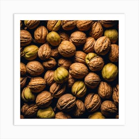 Walnuts On A Black Background 3 Art Print