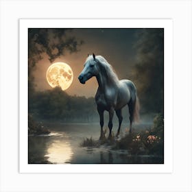 Horse In The Moonlight Art Print