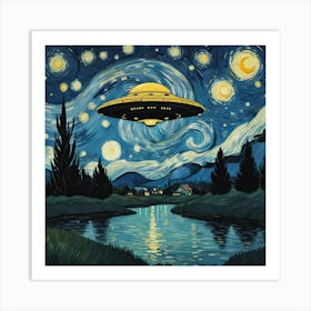 Ufo At Starry Night Van Gogh Painting Art Print