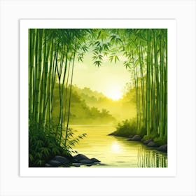 A Stream In A Bamboo Forest At Sun Rise Square Composition 339 Art Print
