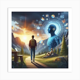 Futuristic Man In The Mountains Art Print