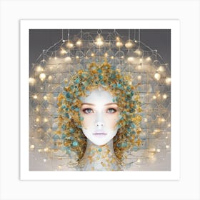 Woman With Flowers On Her Head Art Print