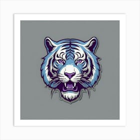 Detroit tigers logo on gray background shaded in baby blue and outlined in light purple 2 Art Print