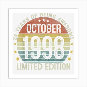 Vintage 24th Birthday October 1998 24 Years Old Gifts Art Print