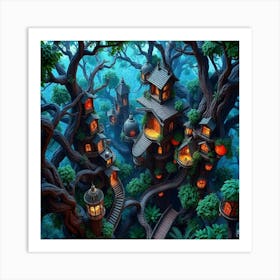 Casitas Luciernagas En Arbol Art Print