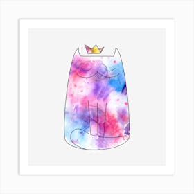 Watercolor Cat With Crown Art Print