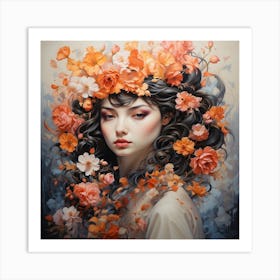 Woman With Flowers In Her Hair Art Print