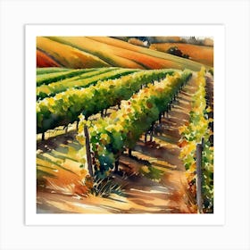 Watercolor Of A Vineyard Art Print