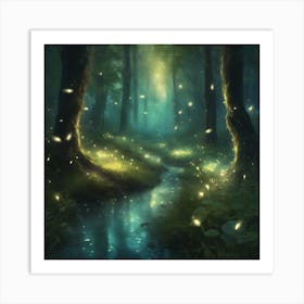 956650 Enchanted Forest With Glowing Fireflies And A Babb Xl 1024 V1 0 Art Print