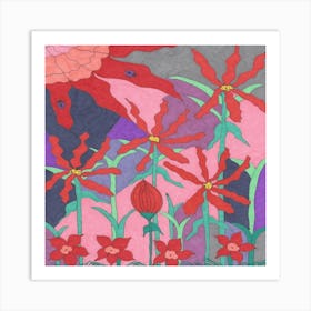 Red Flower Drawing Art Print