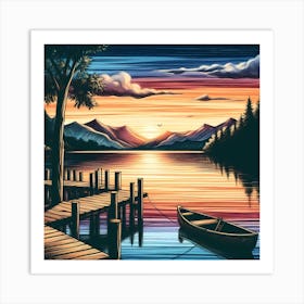 Sunset At The Dock 1 Art Print