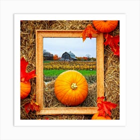 Close Up Of A Gourd Resting On Rustic Hay In An October Garden Encased By Orange Pumpkins Autumn L (1) Art Print