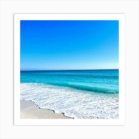 Crystal Clear Turquoise Waters Gently Lap Upon A Sun Drenched Undisturbed Sandy Beach With A Prist (3) Art Print