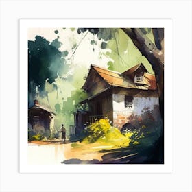 House in the Forest Watercolor Art Print