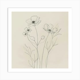 Line Drawing Of Flowers 5 Art Print