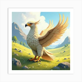 Majestic Griffin In A Sunlit Valley, Watercolor 1 Art Print