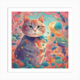 Cat In Flowers 3 Art Print