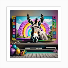 Donkey On Tv Art Print