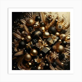 Gold Christmas Wreath Art Print