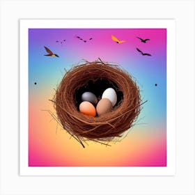 Colorful Birds In A Nest 12 Art Print