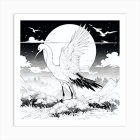 Crane In The Moonlight Art Print