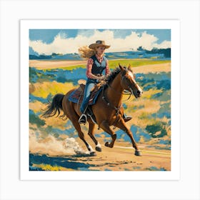 Cowgirl Riding A Horse Matisse-inspired Art Print