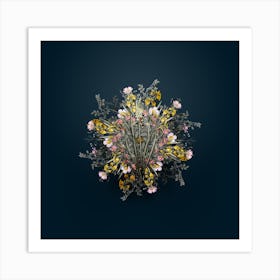 Vintage Wild Asparagus Flower Wreath on Teal Blue n.0932 Art Print