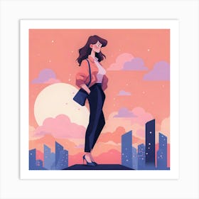 Girl Standing On Top Of Building Art Print