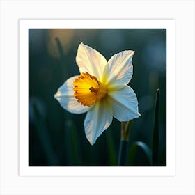 A Radiant Daffodil With Petals Of Shifting, Holographic Light Blooming In A Dreamlike Field Art Print