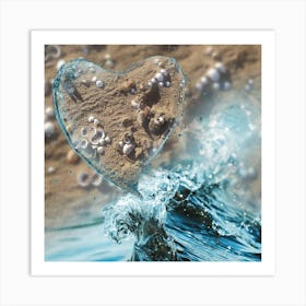 Blue wave carrying heart on thd beach Art Print