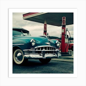 Classic Car At Gas Station Art Print