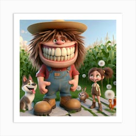 Cartoon Farmer And His Family Art Print