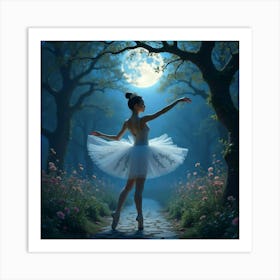 Graceful Ballerina In Enchanted Moonlit Garden 1 Art Print