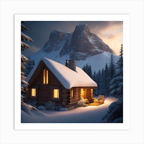 Cabin In The Snow 4 Art Print